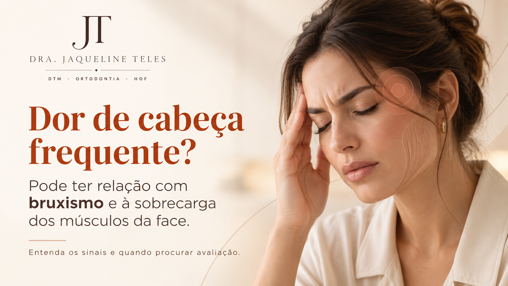 Ilustração sobre dor de cabeça, Bruxismo e tensão na mandíbula