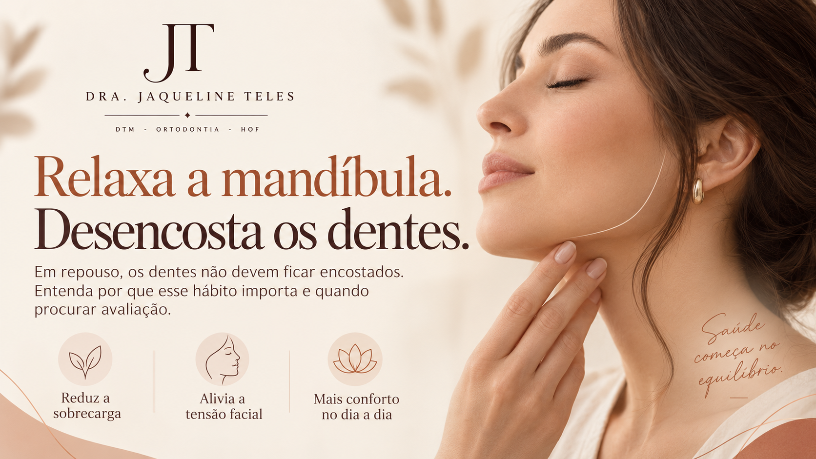 Ilustração sobre relaxar a mandíbula e manter os dentes desencostados em repouso