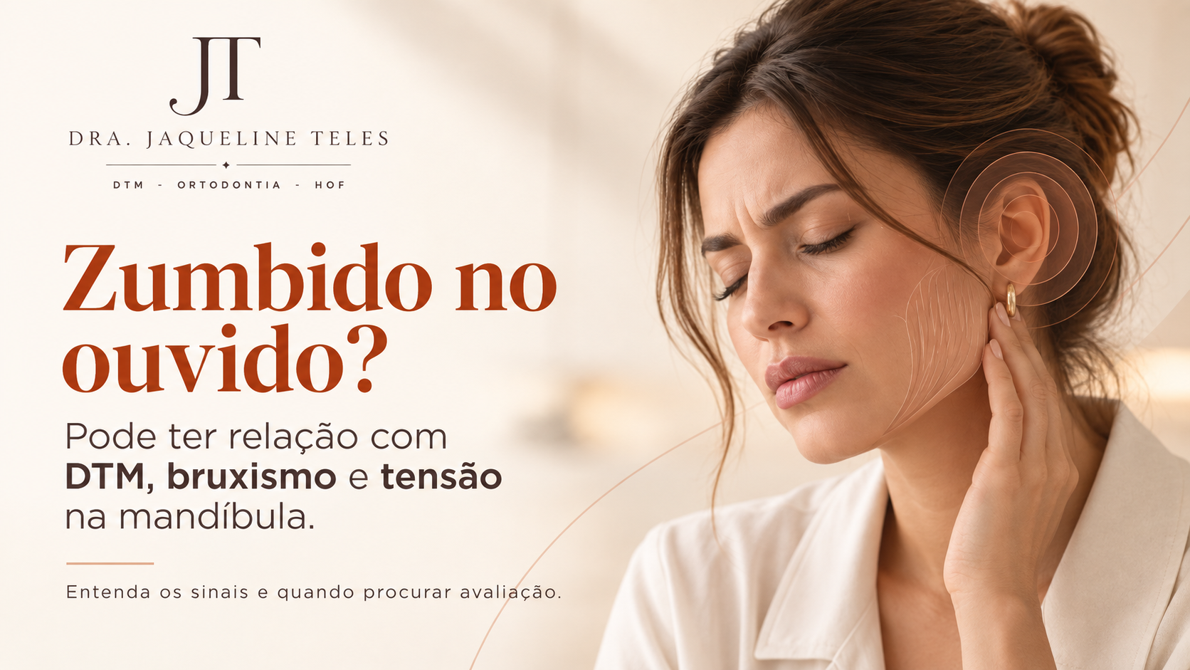Ilustração sobre zumbido no ouvido, DTM e Bruxismo